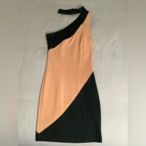 Asos Black/Tan Bodycon Mini Dress, One Shoulder Collar Size 2 Gently Worn!